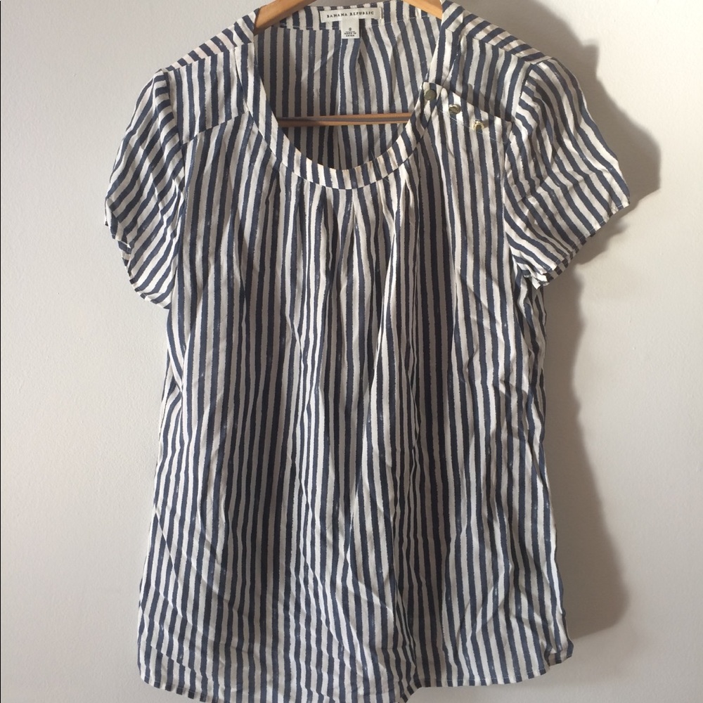 Striped blue & white Banana Republic silk top Sz M